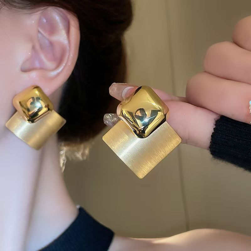 6 Pairs - Simple Square Brushed Frosted Contrasting Color Earrings (Mix Color) (1 Pair Price - 38)