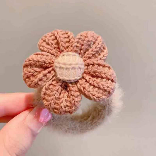 6 Pc - Knitted flower coffee color rubberband (1 Pc Price - 11)