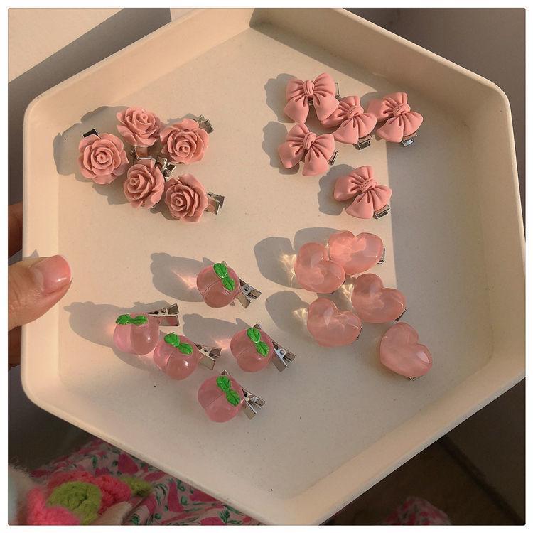 10 Pc - Spring Fresh Cute Peach Rose Bow Heart Hairpin opp packing (1 Pc Price - 5)