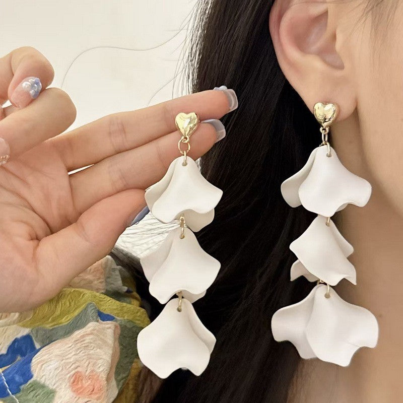 6 Pairs - French White Exaggerated Petals Earrings (1 Pair Price - 37)