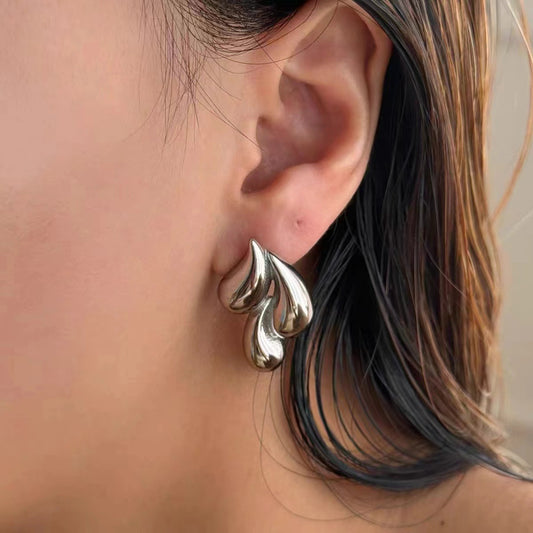 6 Set - CCB geometric irregular three-drop summer earrings - Silver (1 Set Price - 35)