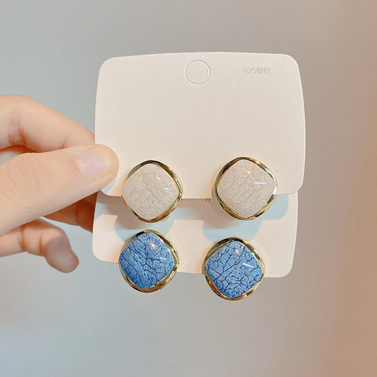 6 Set - Ice crack geometric square earrings (Mix Color) (Unit price 24)