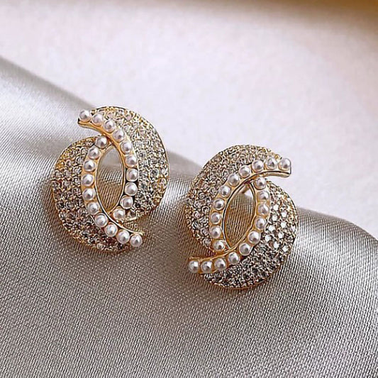 6 Pairs - Full-Diamond Micro-Embedded Pearl Cross Earring (1 Pair Price - 32)
