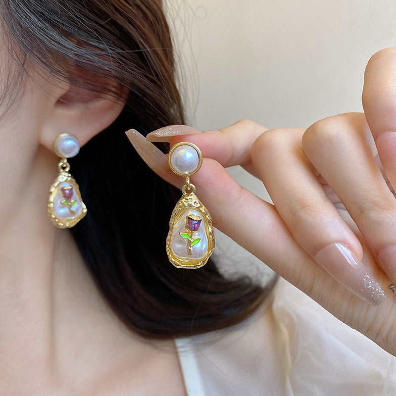 6 Set - Monet flower oil painting style Baroque pearl earrings (Unit price 41)