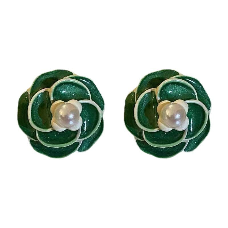 6 Set - Camellia green oil drop earrings (1 Set price - 22)