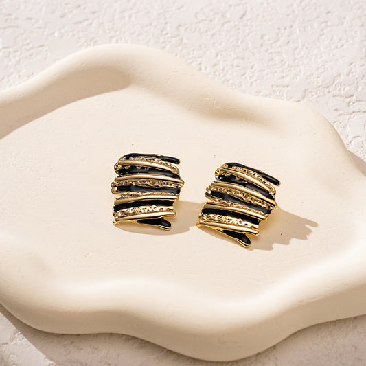 3 Pairs - Colorful Oil Drop Stainless Steel Earrings - Black (1 Pair Price - 51)