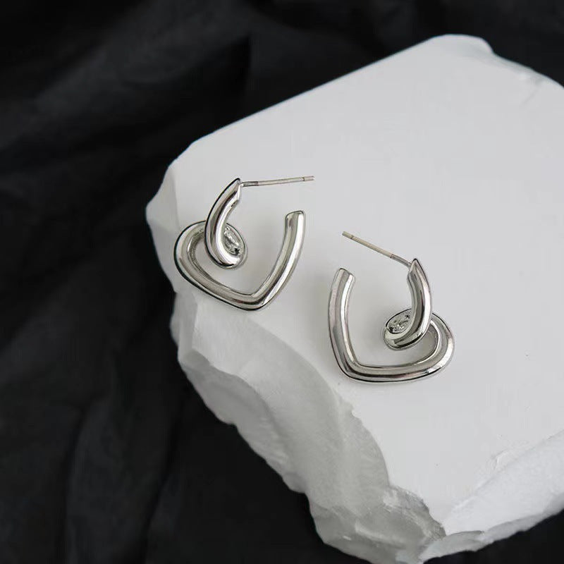 6 Set - Twisted heart-shaped earrings - Silver (Unit price 15)