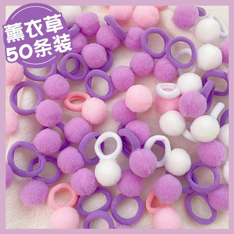 Pom pom towel ring no damage hair rubber band - 50 pc Purple - Box packing