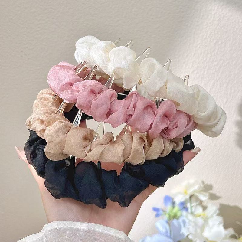6 Pc - French Retro Pleated Bubble Wave Headband for Women (Mix Color) (Unit Price - 37)