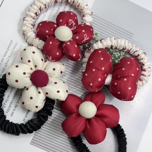 6 Pc - Ankora Red Polka Dot Bow Hair Tie (Mix Color) (1 Pc Price - 25)