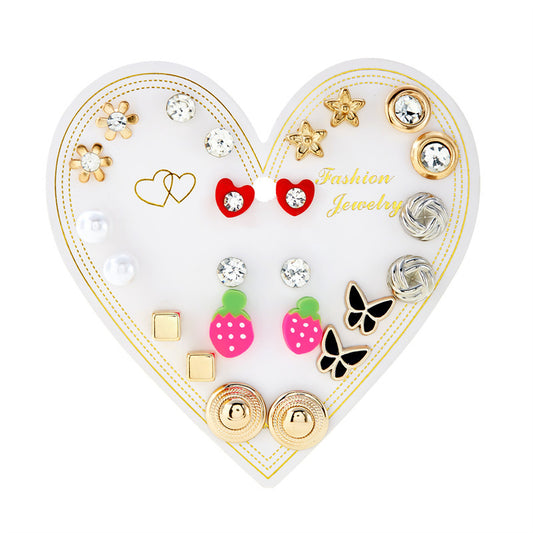 New monthly 12 pairs card-mounted earrings set - D15