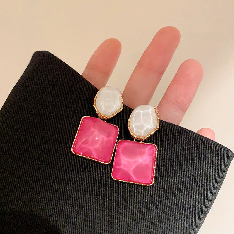 6 Set - Contrast color water ripple geometric square earrings (Mix color) (Unit price 35)