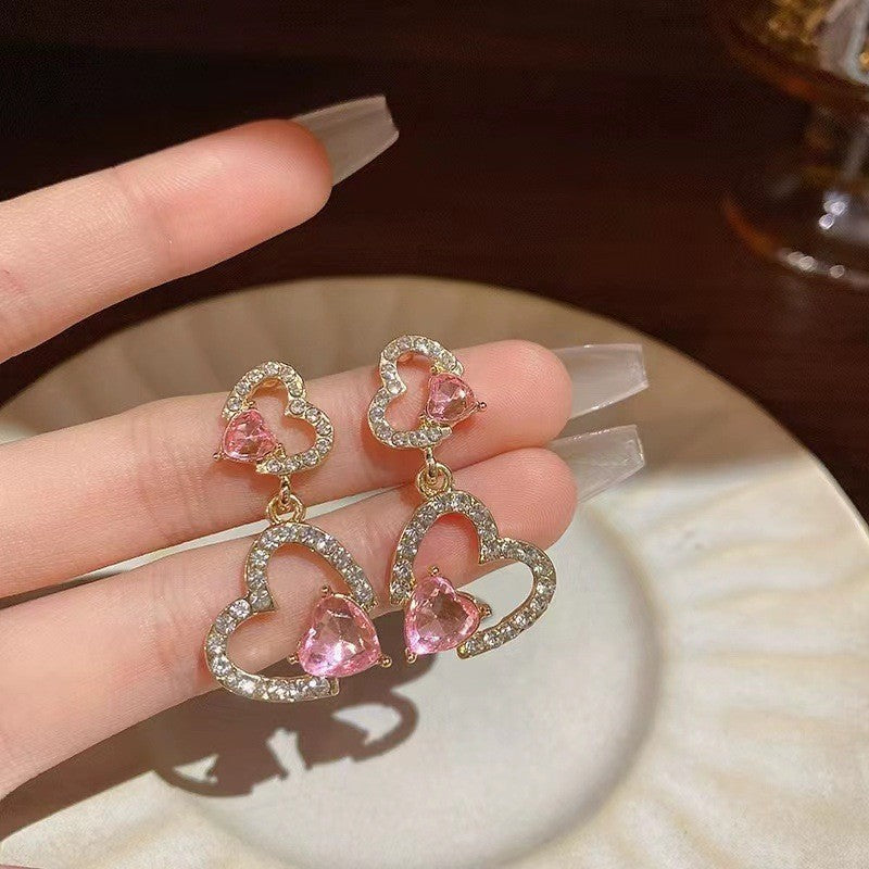 6 Pairs - Pink heart pendant earrings (1 Pair Price - 34)