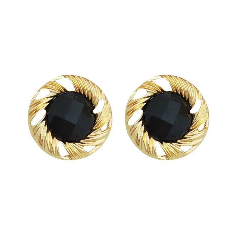6 Pairs - Black metal stud earrings (1 Pair Price - 32)