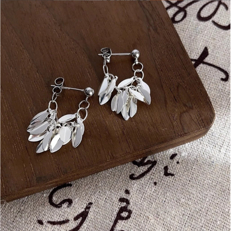 6 Pairs - Exquisite Wheat Ears Silver Tassel Leaf Earrings (1 Pair Price - 32)