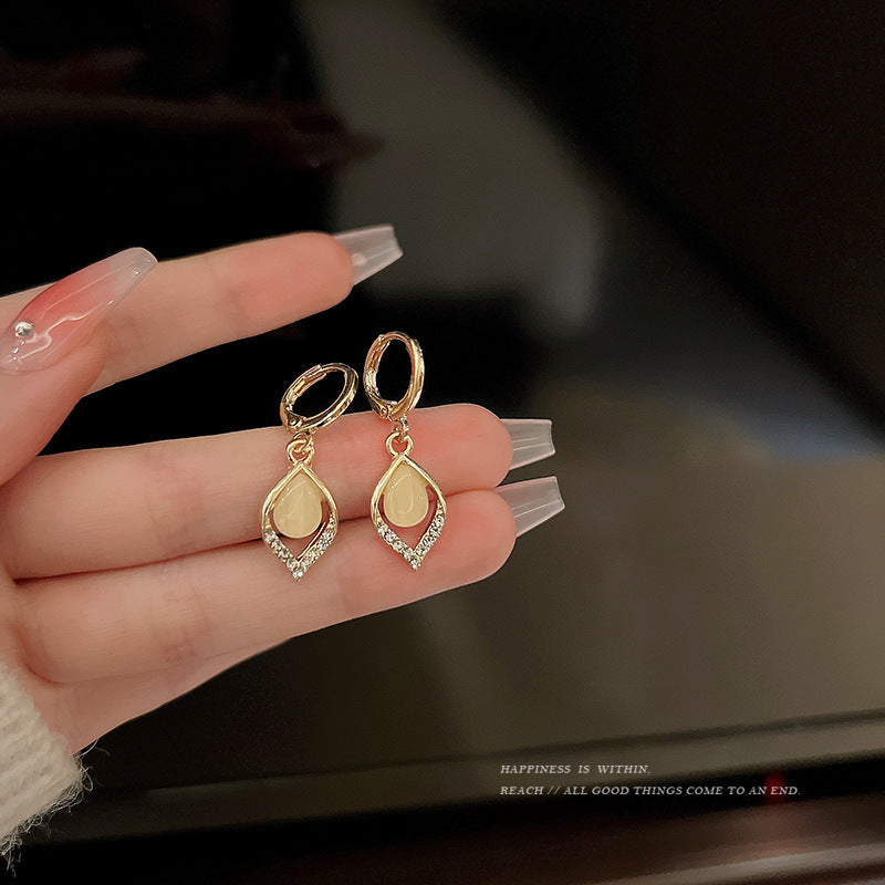 6 Set - Retro New Chinese Cat's Eye Diamond Earrings - White (1 Set price - 29)