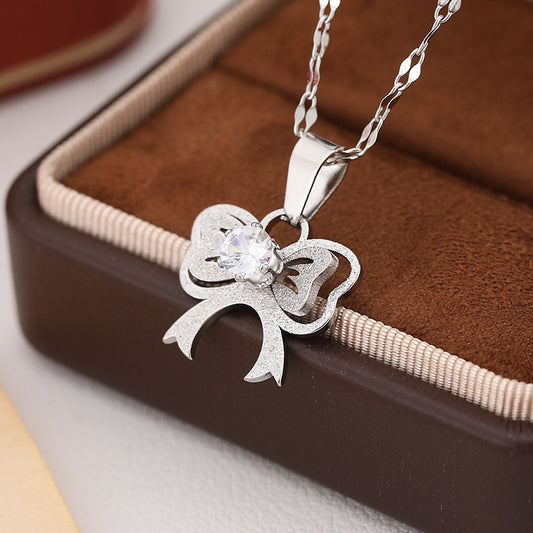 3 Pc - Bowknot with diamonds Necklace - Silver (Unit Price - 75)