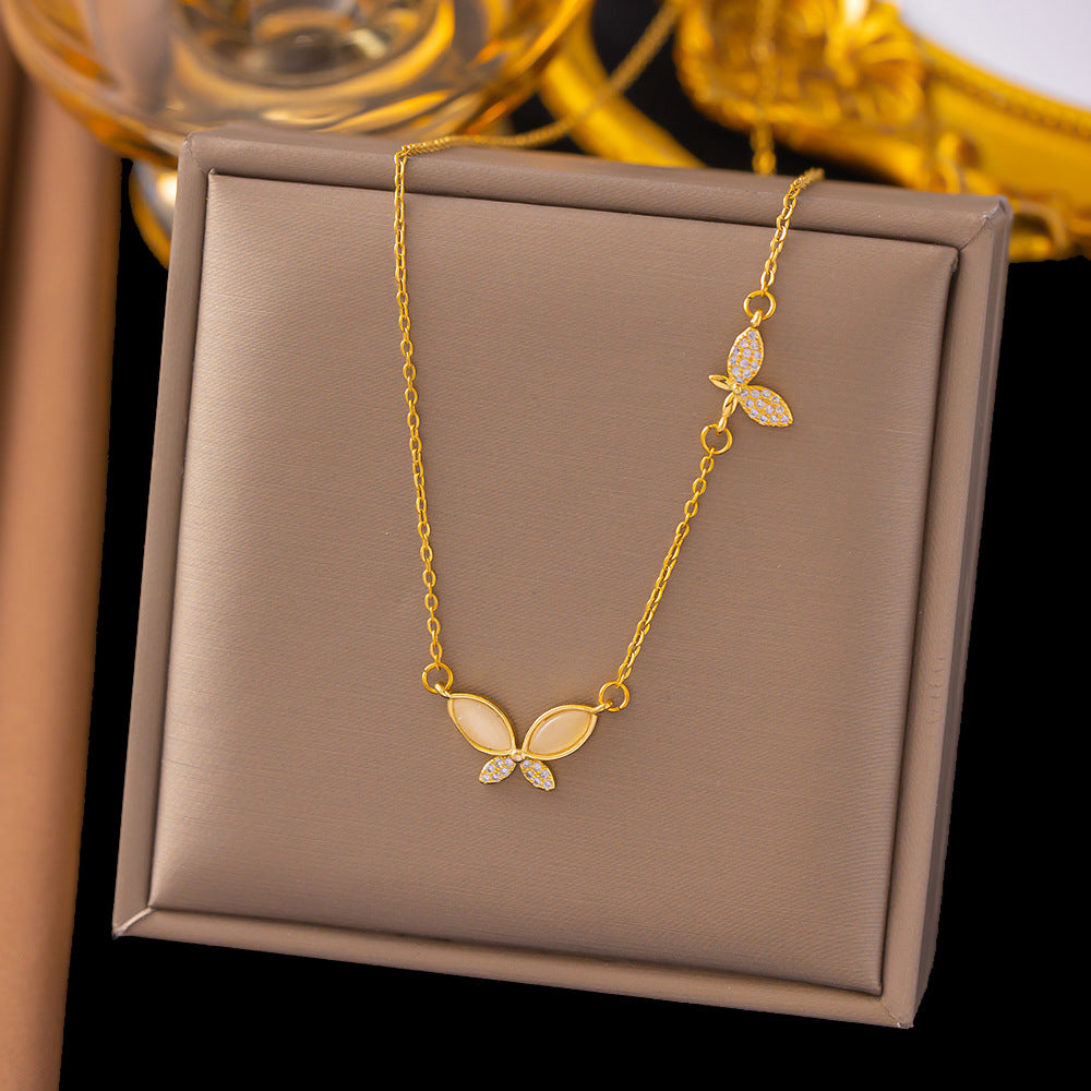 3 Pc - Anti Tarnish Copper pendant-double butterfly necklace - Gold (1 Pc Price - 109)