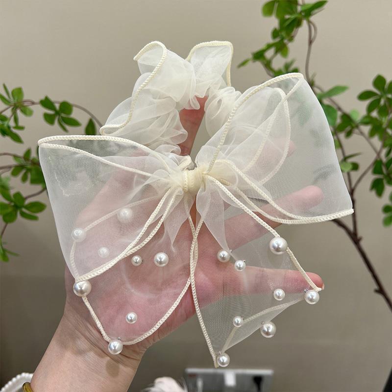 3 Pc - New lace Pearl bow hair rope (Mix Color OPP packing) (1 Pc Price - 42)