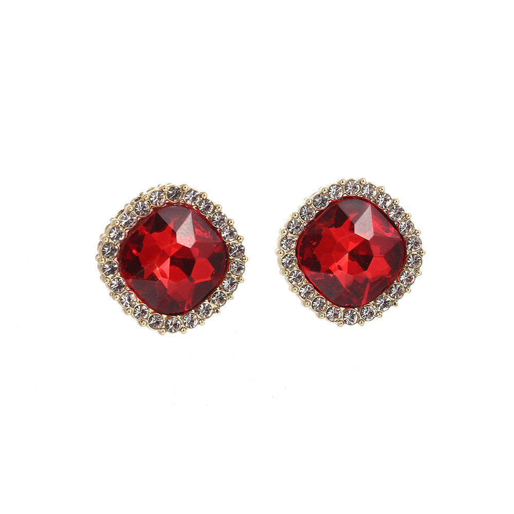 6 Set - Square crystal earrings (Mix color) (Unit price 26)