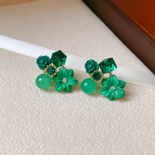 6 Set - Maple rhyme retro purple zircon flower earrings - Green (1 Set price - 35)