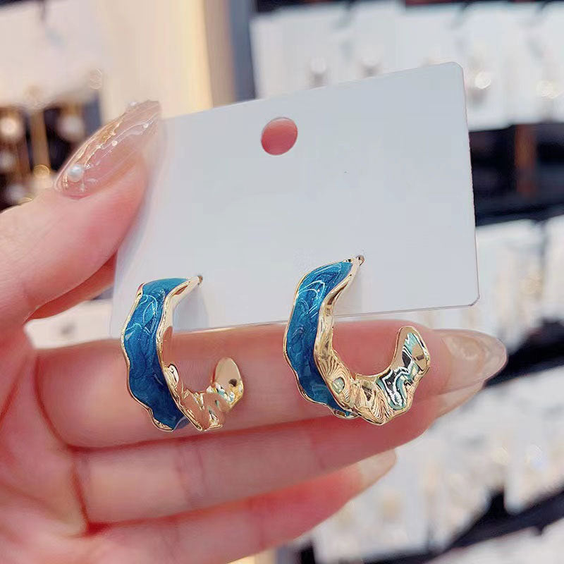 6 Pairs - C-Shaped Watercolorful Water Wave Earrings (Mix Color) (1 Pair Price - 39)