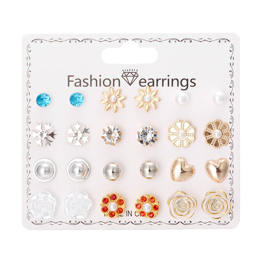 New monthly 12 pairs card-mounted earrings set - S1