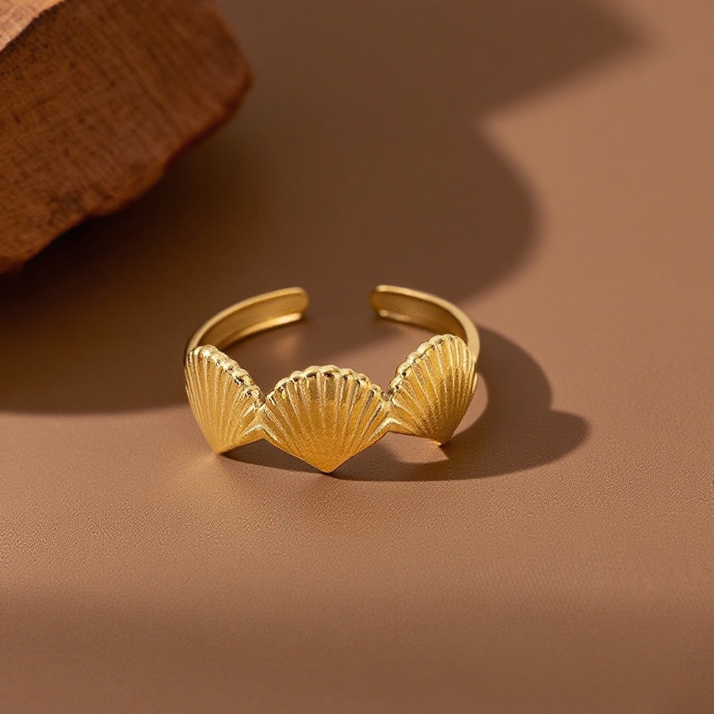3 Pc - Anti Tarnish Three Shell Ring gold (1 Pc Price - 46)