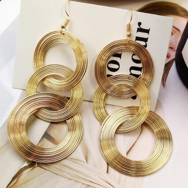 6 Pairs - Multi-Layer Hoop Earrings - Golden (1 Pair Price - 25)