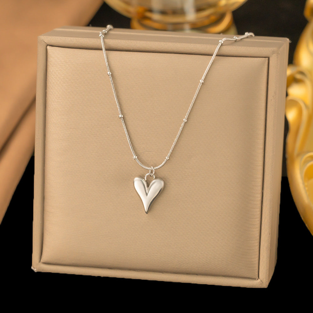 3 Pc - Anti Tarnish Heart-shaped necklace - Silver (1 Pc Price - 58)