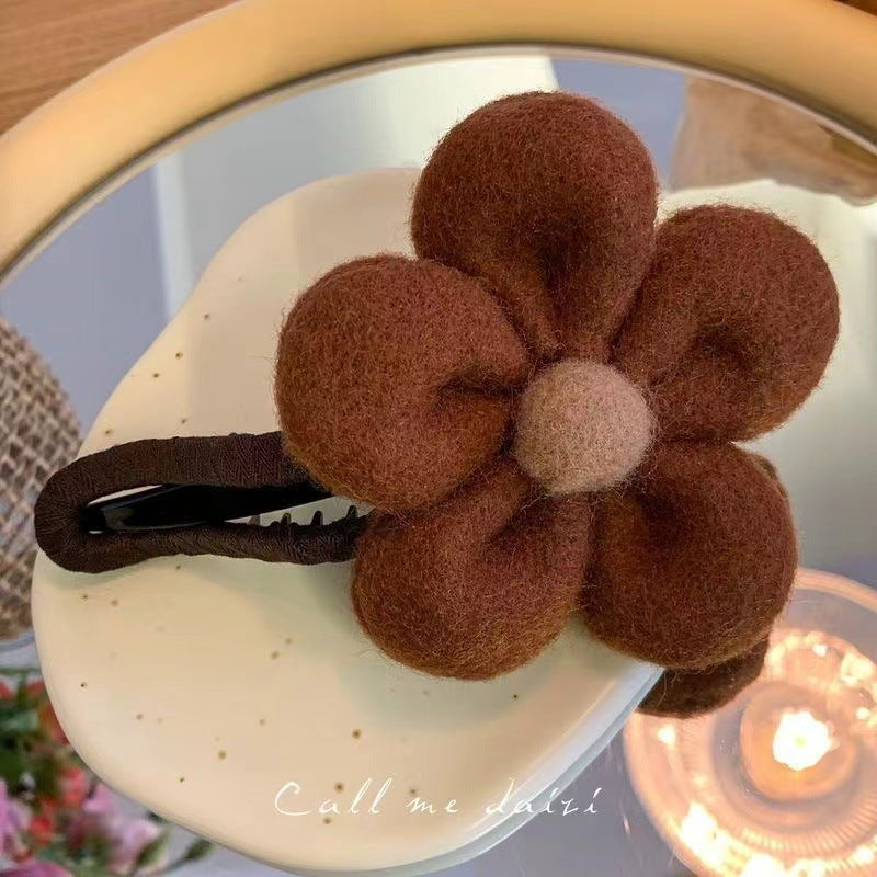 6 Pc - Winter Plush Flower Hairpin - Mix Color (1 Pc Price - 37)