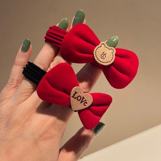 20 Pc - New Year's red velvet bow rubber band (Mix color) (Unit Price - 5.5)