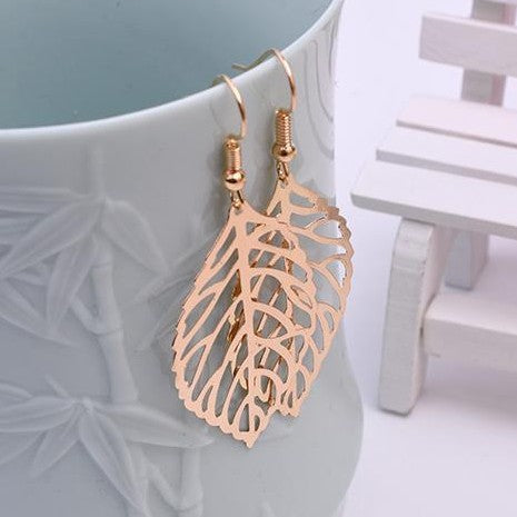 6 Pc - Forest metal leaf earrings - Golden (Unit Price - 7)