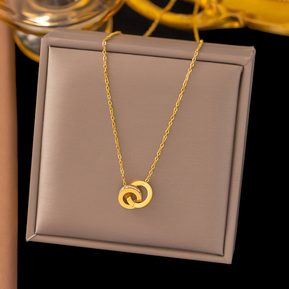 3 Set - Anti Tarnish Roman double ring necklace and earring set gold (1 Set Price - 138)