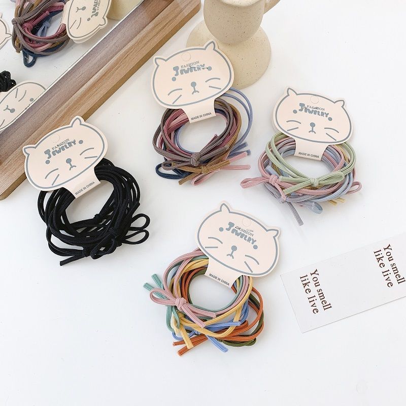6 Set - Six Pack Rubber Band South Korea Simple Foundation Bow Hair Rope Hair Tie (Mix Color card packing) (Unit Price 14)