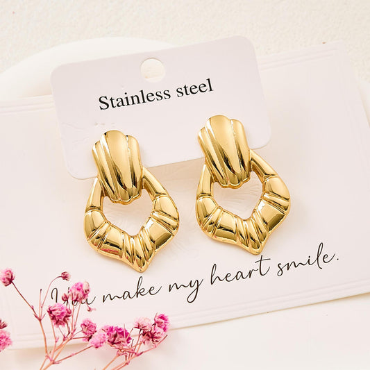 3 Pairs - Geometric Striped Love Stainless Steel Earrings (1 Pair Price - 44)