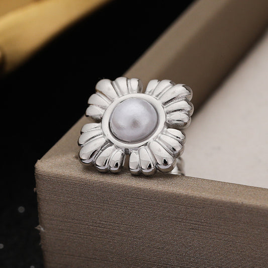 3 Pairs - Four-petal flower Earrings -  Silver (Unit Price - 74)