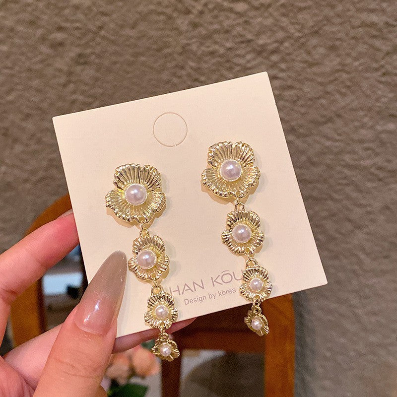 6 Pairs - French Retro Pleated Flower Earrings - Golden (1 Pair Price - 41)