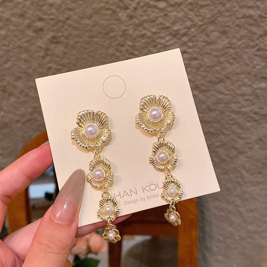 6 Pairs - French Retro Pleated Flower Earrings - Golden (1 Pair Price - 41)