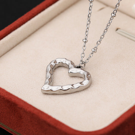 3 Pc - Hollow heart bead necklace - Silver (Unit Price - 96)