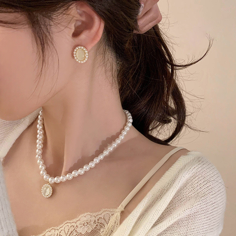 6 Pairs - Cat's Eye Stone Pearl Earrings (1 Pair Price - 27)