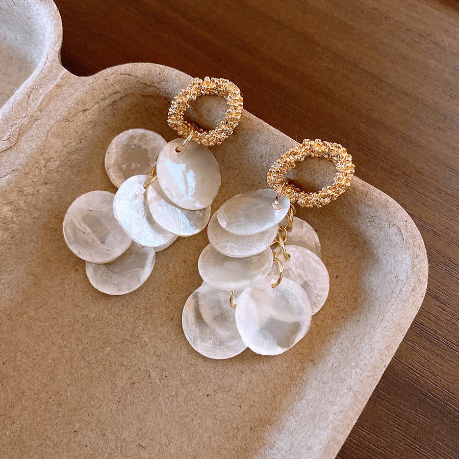 6 Set - Silver needle round shell tassel earrings (Unit price 66)