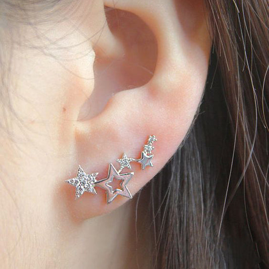 6 Set - Simple small zircon star earrings - Silver (1 Set price - 22)