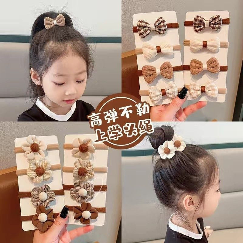 3 Set - Children's super cute milk coffee bow rubber band Card Packing(1 Set Price - 29)