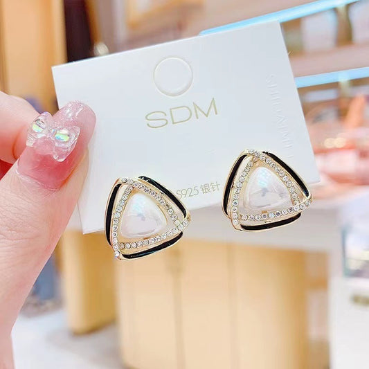 6 Set - New geometric triangle pearl earrings - Black (1 Set price - 35)