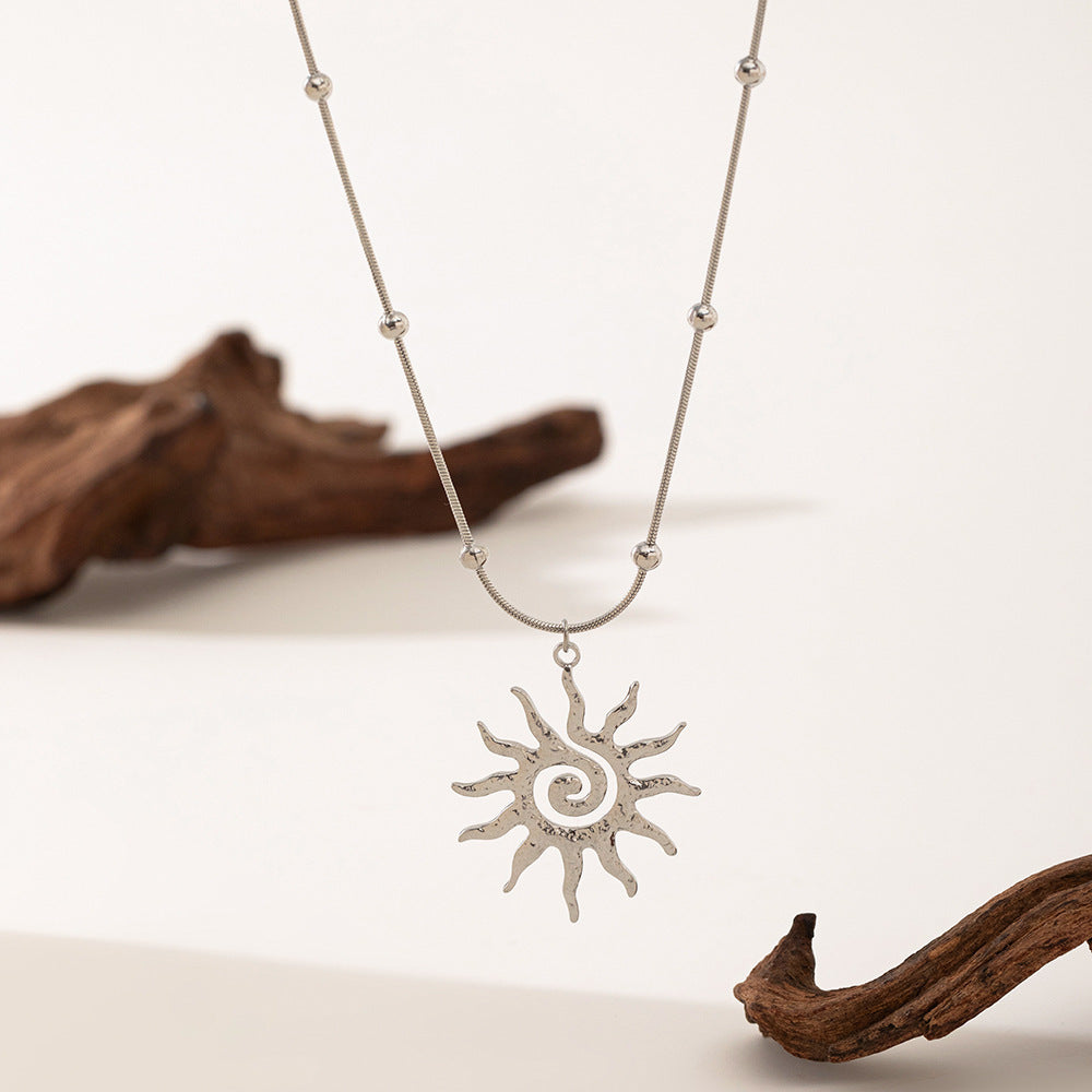 3 Pc - Anti Tarnish Vortex sun necklace silver (1 Pc Price - 81)