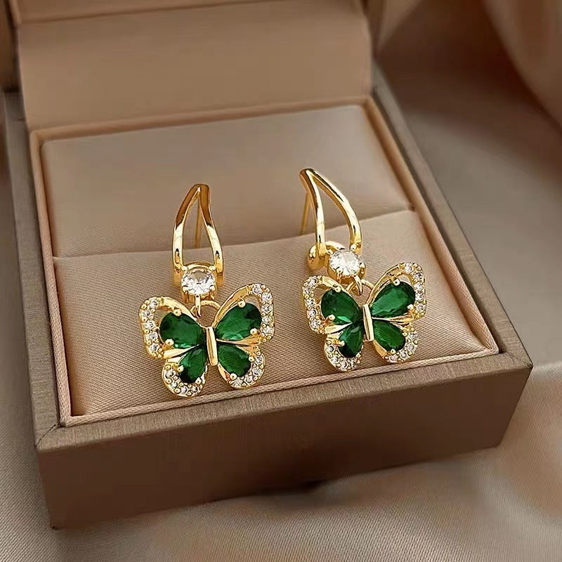6 Set - French retro green zirconium butterfly earrings (1 Set price - 42)