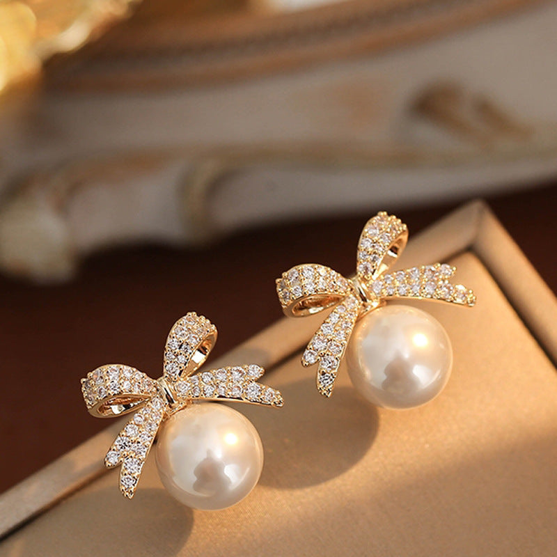 6 Pairs - Bow Sparkling Diamond Earrings (Mix Color) (1 Pair Price - 23)