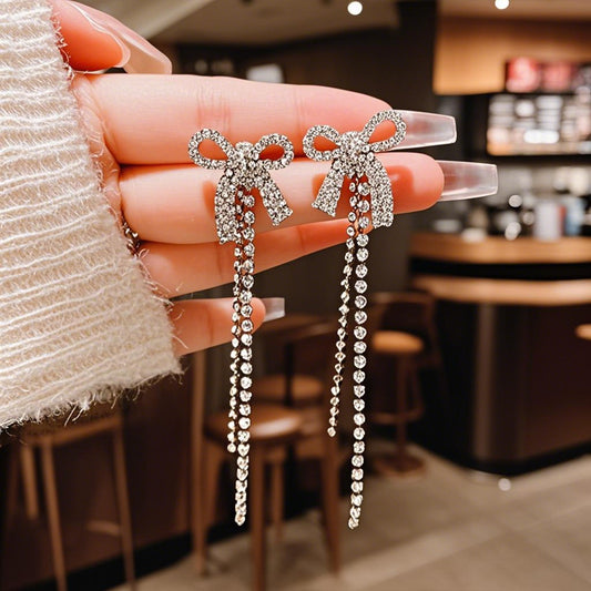 6 Set - Diamond bow tassel long earrings (Unit price 42)