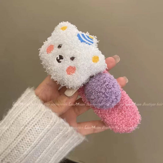 3 Pc - Plush pudding white bear large duckbill hairpin (Unit Price - 23)